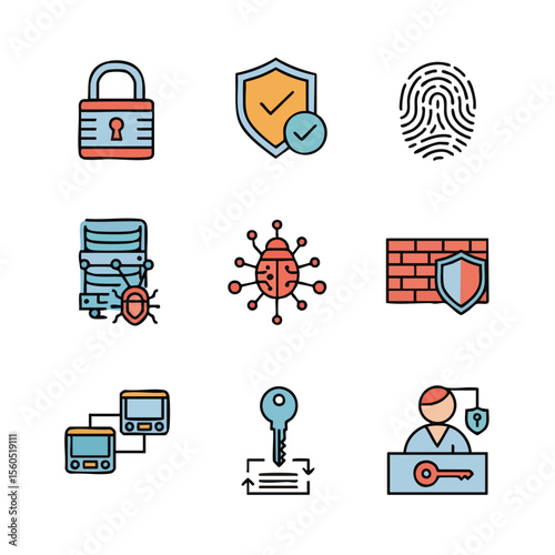 Modern Outline Data Security System Concept with Lock and Server Icon