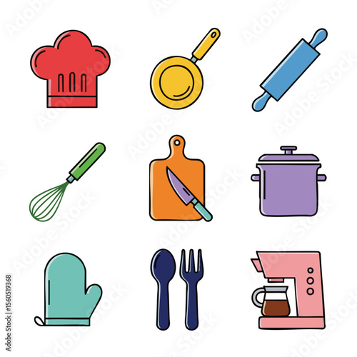 Handdrawn Kitchen Utensil Outline Set Cooking Tools Equipment Collection