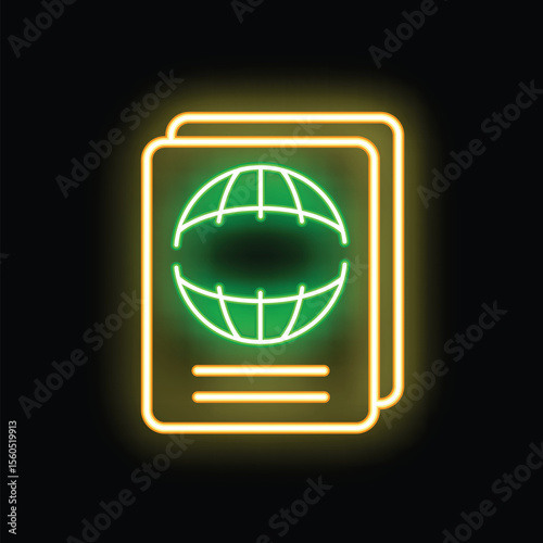 Neon passport with planet earth icon for immigration or travel agency