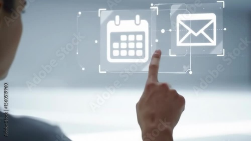 Hand pushing digital button on touchscreen interface
