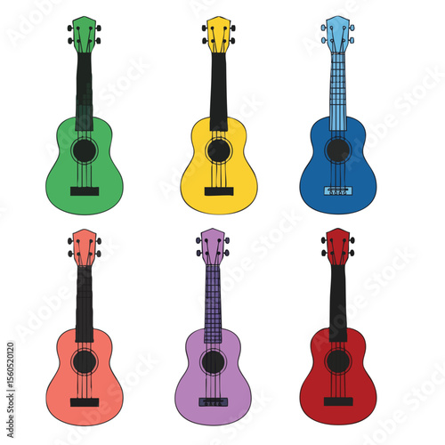 Colorful Flat Design Ukulele Instrument Musical Stringed Instrument Illustration