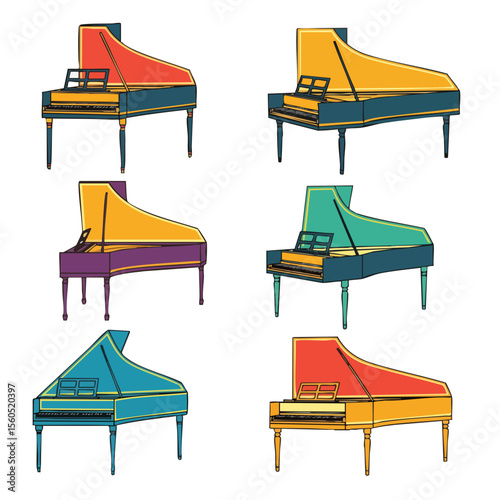 Colorful Pop Art Grand Piano Musical Instrument Illustration Set
