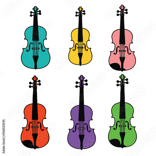 Colorful Flat Style Musical Instrument Violin Illustration Composition
