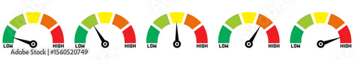 Risk meter from low to high level color full vector illustration.