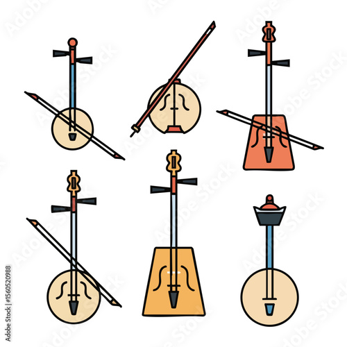 Simple Line Art Horsehead Fiddle Stringed Musical Instrument Collection