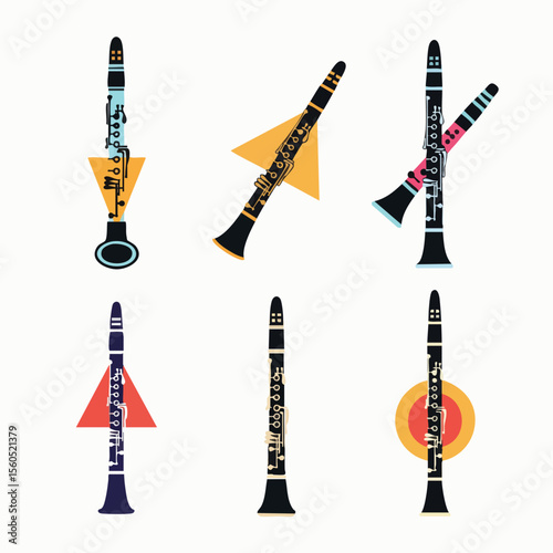Geometric Style Clarinet Musical Instrument Collection of Different Designs