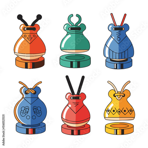 Colorful Decorative Daruma Doll Illustration Lucky Charm Figurine Japanese Culture