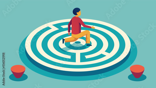 A mind ped in a maze can find its way out with the help of mindfulness practices as seen in a picture of a person escaping a complicated maze at a workshop.. Vector illustration