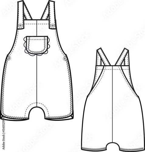Kids overall dress vector flat drawing, Children, Clothing, Fashion, Infant, Toddler, Garment, Illustration, Design, Style, Baby