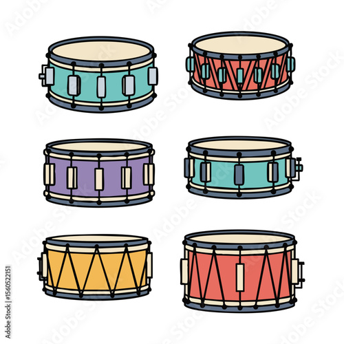 Handdrawn Musical Collection Drum Kit Instrument Percussion Concert Illustration