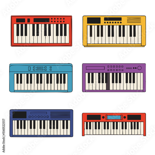 Colorful Flat Illustration Musical Keyboard Instrument Sound Electronic Synthesizer Design
