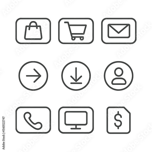 Call-to-Action Icons. Outline icon set of Website CTA Buttons: buy now, add to cart, subscribe, learn more, download, sign up,