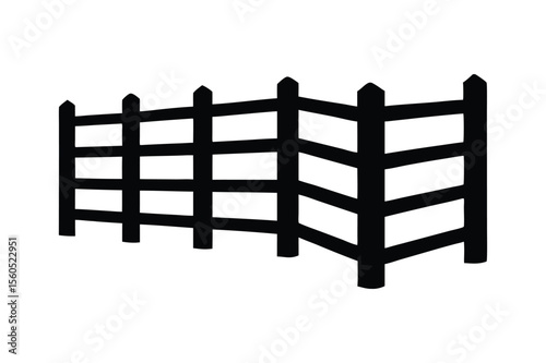 Silhouette ranch wooden fence vector art illustration