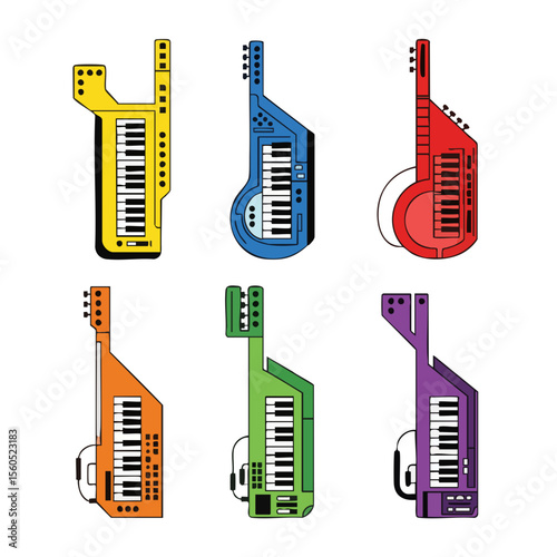 Colorful Flat Illustration Keytar Musical Instrument Collection Design Set