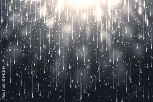 Rain water drops on a black dramatic window glass. Autumn  bokeh depression background. Rain concept