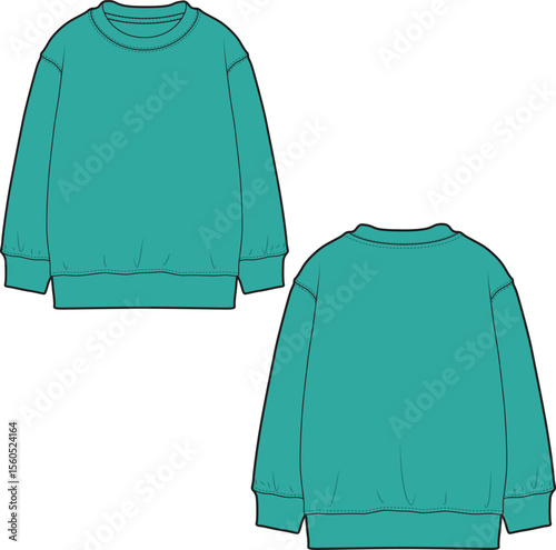 Girls full-sleeve sweatshirt featuring a ruffled detail at the chest, perfect for adding a touch of elegance and style to any outfit. Ideal for fashion-forward kids who love comfortable vector flat.