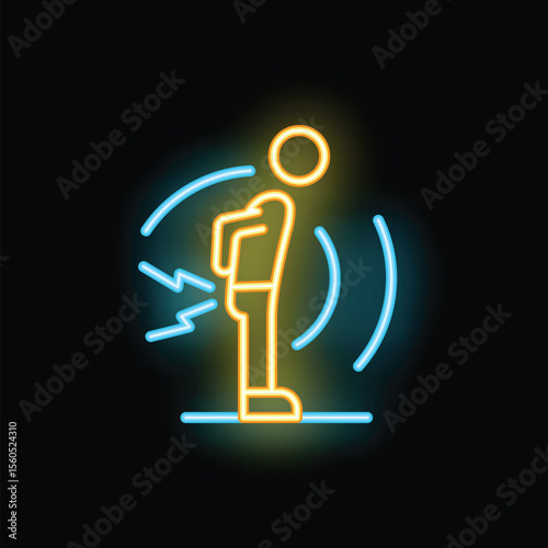 Neon sign representing back pain with a man holding his lower back