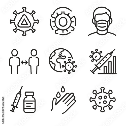COVID-19 Variant Icons. Outline icon set of COVID-19 variant awareness signs: Delta variant silhouette, Omicron variant silhouette