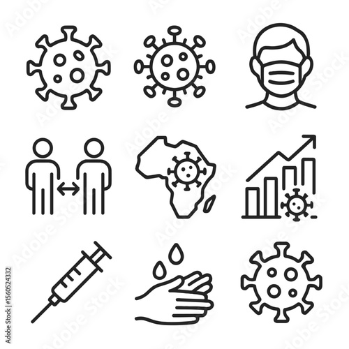 COVID-19 Variant Icons. Outline icon set of COVID-19 variant awareness signs: Delta variant silhouette, Omicron variant silhouette