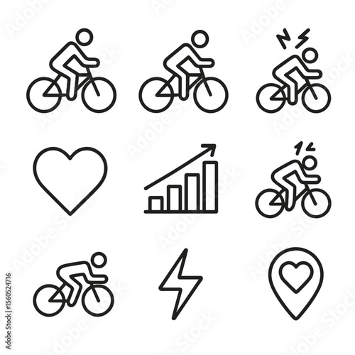 Cycling Training Icons. Outline icon set of cycling training zones: zone 1 easy ride, zone 2 endurance pace, zone 3 tempo, zone 4