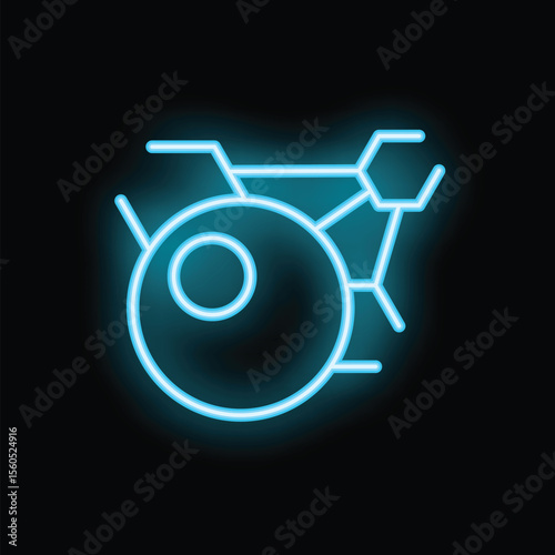 Futuristic blue neon icon of an eye scanning a network, representing concepts such as biometrics, cybersecurity, and artificial intelligence
