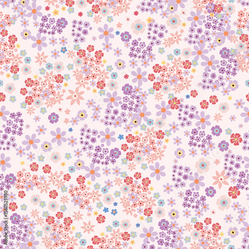 Fashion liberty pink and purple small flowers rustic vector pattern for texti...
