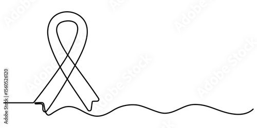  Autism Ribbon continuous one line drawing, Autism awareness, conceptual illustration, Awareness Ribbon Single Line Icon, Single continuous line drawing campaign ribbon made from puzzle pieces. 
