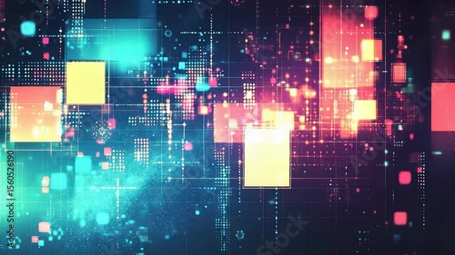 Wallpaper Mural Abstract Technology Background with Glowing Data Points and Futuristic Grid Torontodigital.ca