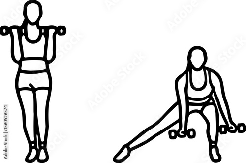 vector illustration of woman doing side lunge curl exercise, isolated on white