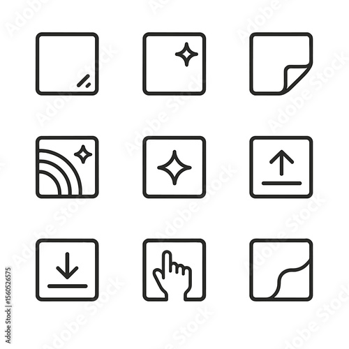 Finishing Options Icons. Outline icon set of Color and Finishing Options: matte finish, glossy finish, metallic foil, holographic