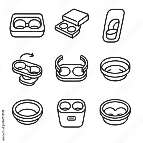 Car Cup Holder Icons. Outline icon set of car cup holders: front console recess, rear armrest holder, door panel cup slot, center