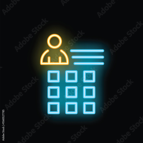 Neon sign depicting a person working on a computer, with a spreadsheet open and ready to use