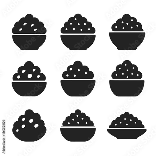 Caviar Icon Grid. Solid, Filled icon set of caviar varieties: beluga, osetra, sevruga, salmon roe, trout roe, whitefish roe,