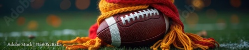 Cozy Knit Football Scarf Perfect for Game Day Cheer, Tailgating, or Relaxing at Home.  A unique, handmade winter accessory in vibrant yellow, adding warmth and playful style to chilly days.
