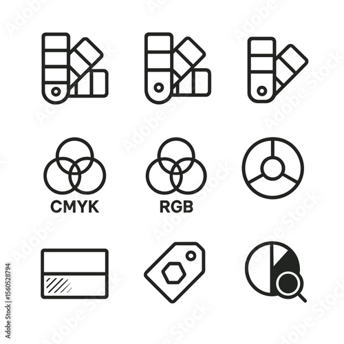 Color Icon Set. Outline icon set of Color Palette and Swatches: primary color swatch, secondary color swatch, accent color swatch,