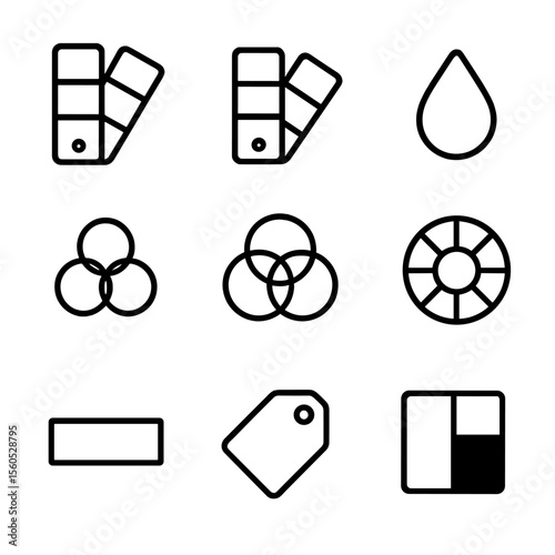 Color Icon Set. Outline icon set of Color Palette and Swatches: primary color swatch, secondary color swatch, accent color swatch,