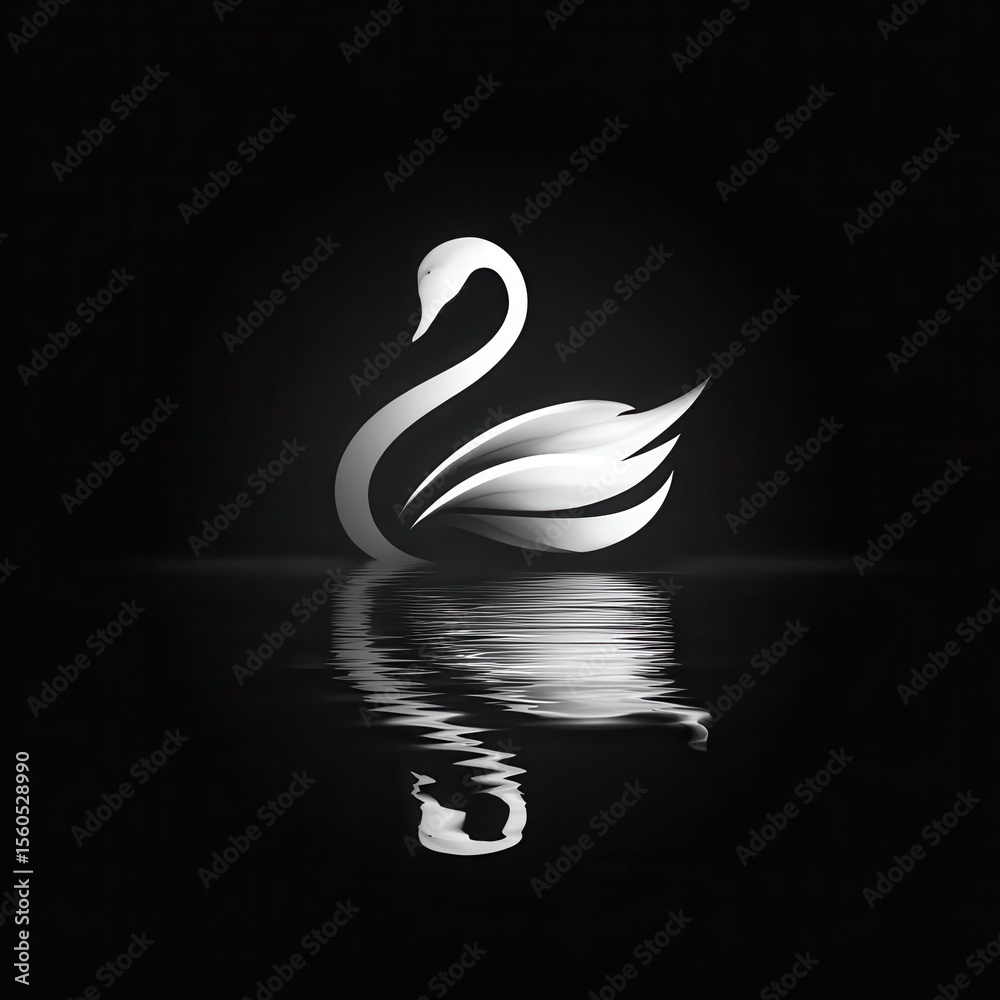 Fototapeta premium Elegant swan design with reflection on water.
