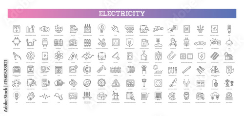 Electricity icons. Power outline flat icons