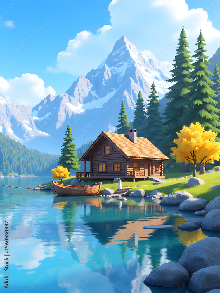 Fototapeta premium Start of Autumn outdoor travel natural scenery End of heat cartoon aesthetic illustration
