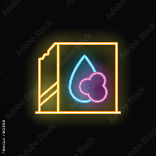 Glowing neon icon of an open pack of wet wipes, ideal for hygiene related designs