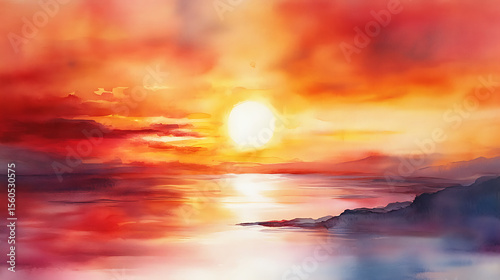 painted sunset over the sea