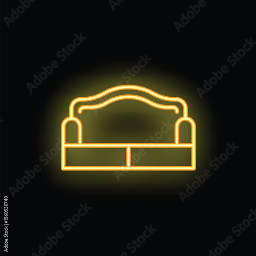 Yellow neon sign depicting a classic sofa glowing on a black background
