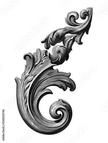 Baroque silver ornament flourishing with acanthus leaves and floral motifs