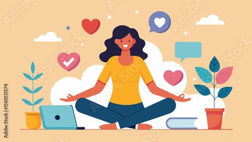 A woman attending a selflove workshop learning how to cultivate a positive body image independent of media standards.. Vector illustration