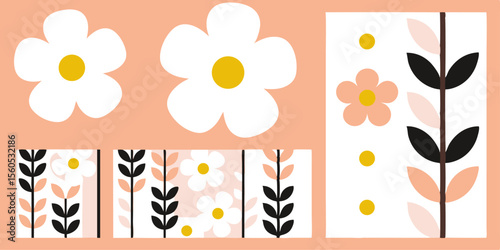 Peach Tone Floral with Modern Linear Pattern