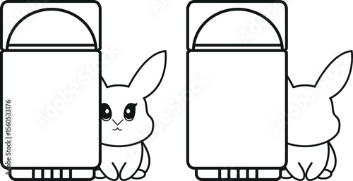 set of two simple black and white cosmetic deodorant badges with rabbits next to them, meaning that the cosmetic products are not tested on animals