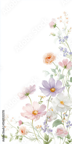 Delicate watercolor flowers creating a stunning floral border