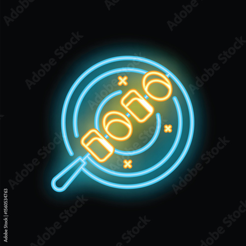 Bright neon food and drink sign of dango on a stick in a blue circle, perfect for restaurants, bars and businesses