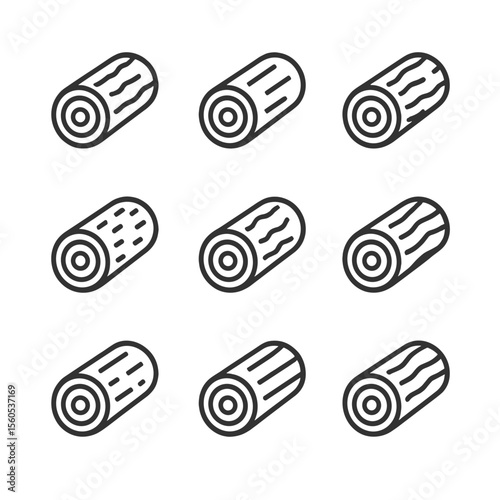 Firewood Outline Icons. Outline icon set of firewood types: oak log, birch log, maple log, pine log, cherry log, hickory log, ash