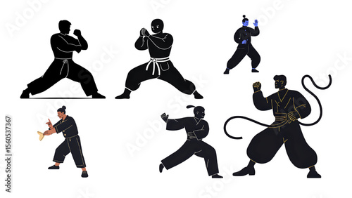 kungfu vector silhouette set